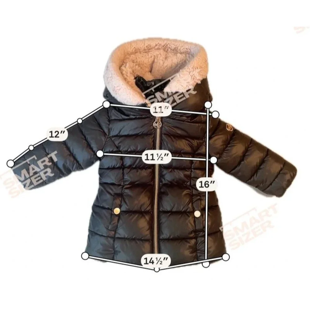 Michael Kors Girls Double Zip Puffer Jacket Black Pink Faux Fur Hood Sz 2T